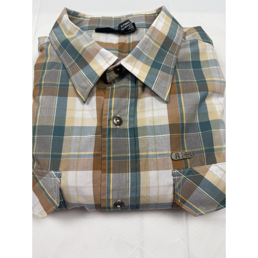 Rocawear Mens Size XL Long Sleeve Button Down Shirt Orange Green White Plaid